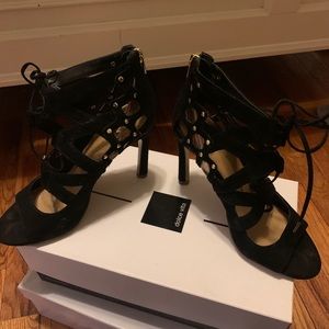 Dolce vita black suede sandals with gold stones